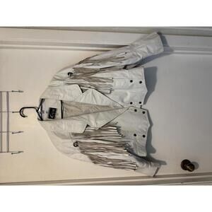 80's Vintage White Leather Fringe Jacket for Women Size Medium